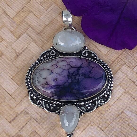 925 Sterling Purple Dendrite & Moonstone Pendant - Picture 1 of 5
